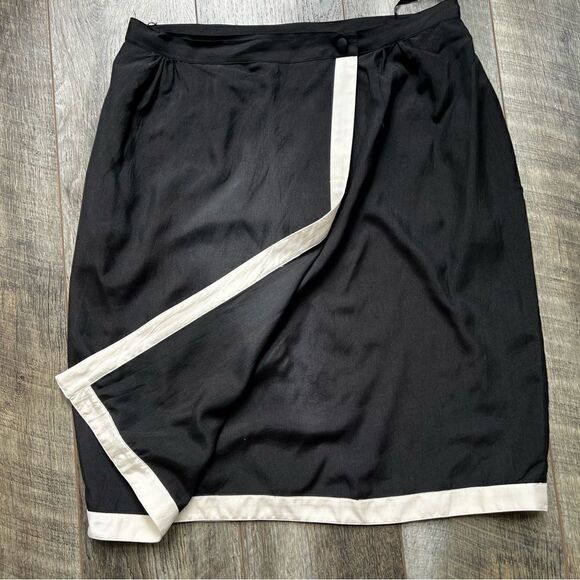 Vintage 1980’s Pia Rucci 100% Silk Wrap Skirt Black and Ivory Size 12 - Picture 7 of 12